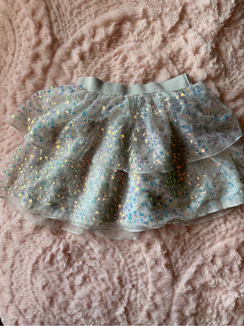 Girls H&M Iridescent Sequin Layered Tulle Skirt - White/Silver